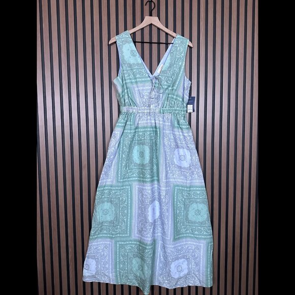 New Universal Thread Dress Small Green & Gray Paisley Art Maxi Elastic Waist - Picture 1 of 7
